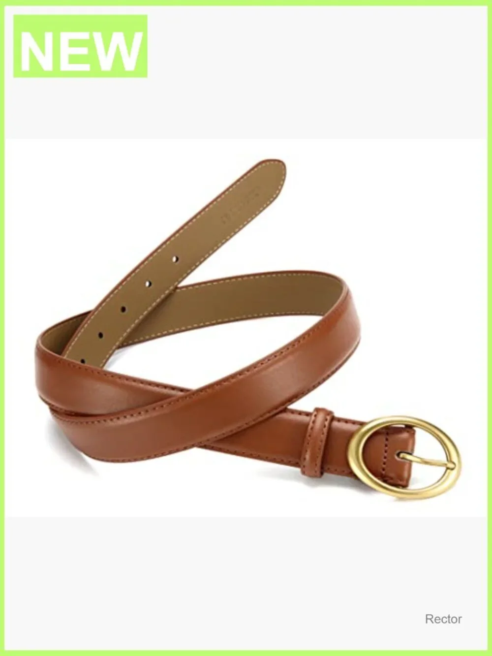 Genuine Leather Belt with Oval Gold Buckle for Jeans & Dresses